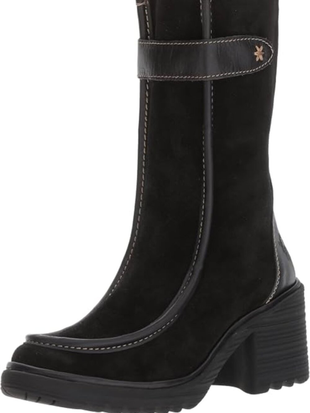 FLY London Women's WOOF Mid Calf Boot Black Oil Suede/Rug, 40 M EU (9-9.5)